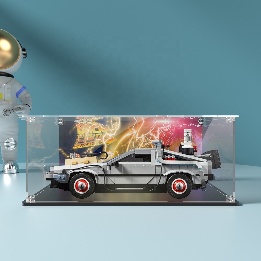 Self Assembling Clear Acrylic Display Box for Lego 10300 Back to the Future Time Machine Dustproof Clear Display Case