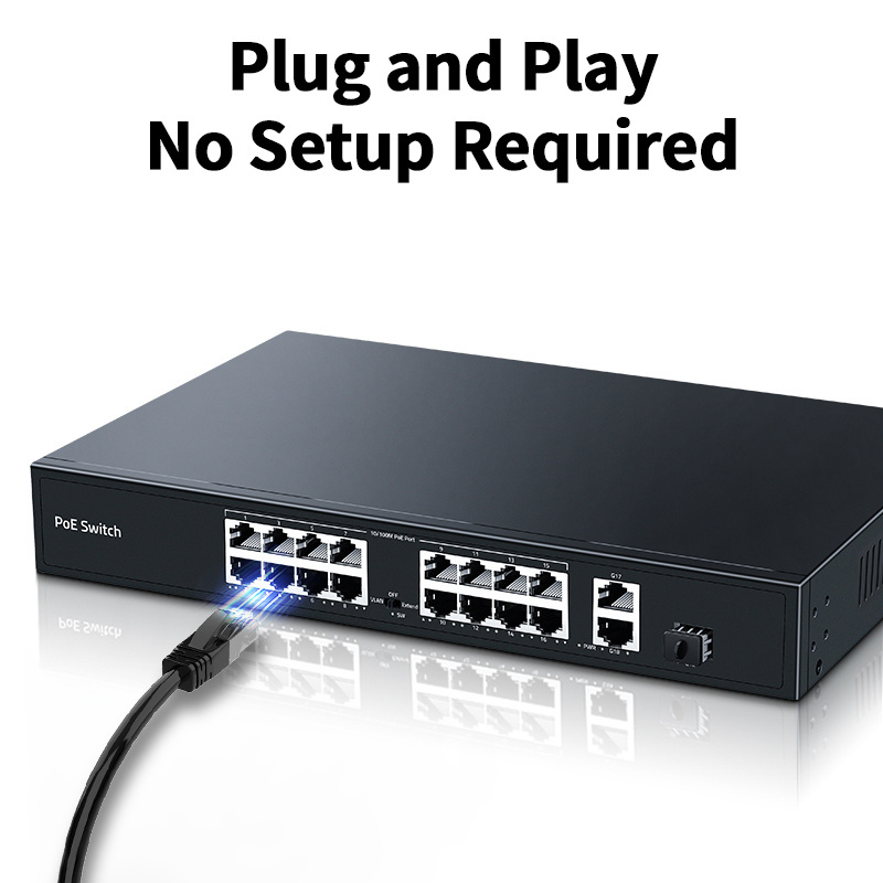 16 Port  POE Switch, 2 Gigabit Uplink 1000BASE-T RJ45 with Gigabit SFP Slot Networking Switch 200W/300W Hub Internet Splitter