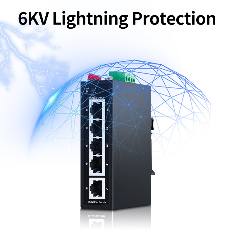 5 Port 100M Industrial Switch,100Mbps DIN35 Rail 100Base-T Network Ethernet Fast Switch IP30 Lightning Protection Plug and Play