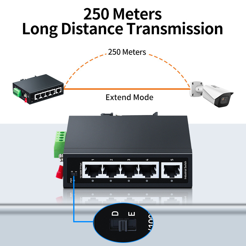 5 Port 100M Industrial Switch,100Mbps DIN35 Rail 100Base-T Network Ethernet Fast Switch IP30 Lightning Protection Plug and Play