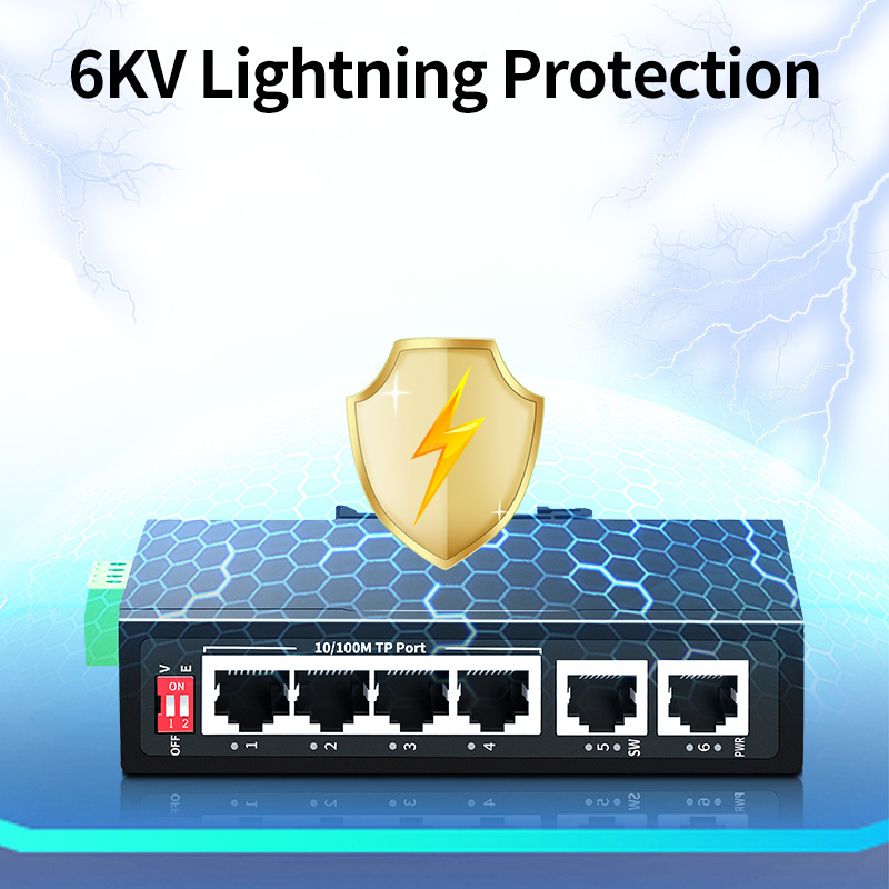 6 Port 100M Industrial Switch,2 Port Uplink DIN 35 Rail 100Mbps Network Ethernet Fast Switch IP40 Lightning Protection Plug&Play