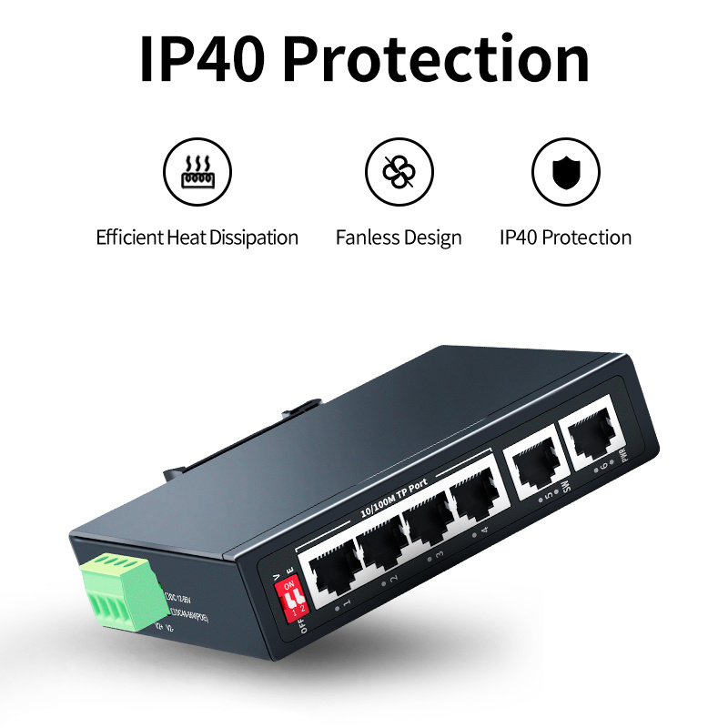 6 Port 100M Industrial Switch,2 Port Uplink DIN 35 Rail 100Mbps Network Ethernet Fast Switch IP40 Lightning Protection Plug&Play