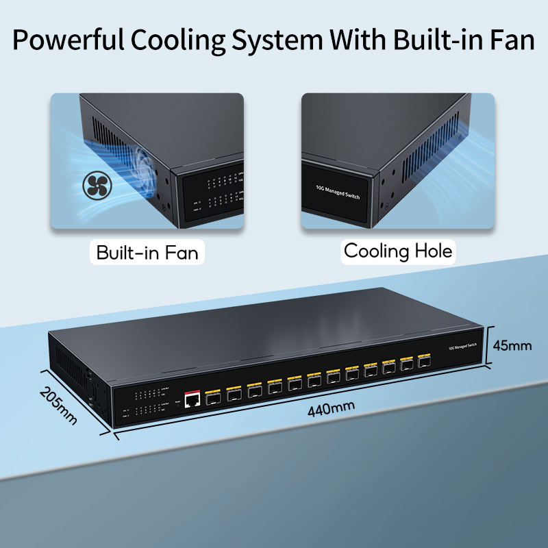 12 Port 10G SFP+ Ethernet Switch,L3 Managed 10000Mbps Optical Network Switch with QoS/VLAN/IGMP/DHCP 1U Rackmount