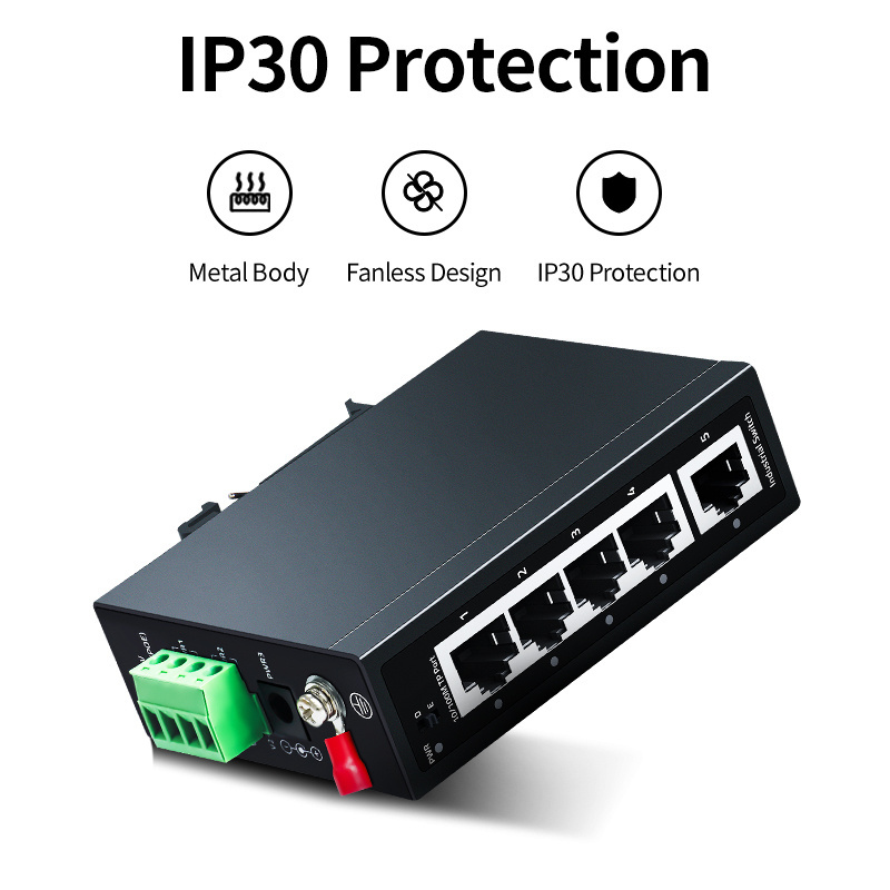 5 Port 100M Industrial Switch,100Mbps DIN35 Rail 100Base-T Network Ethernet Fast Switch IP30 Lightning Protection Plug and Play