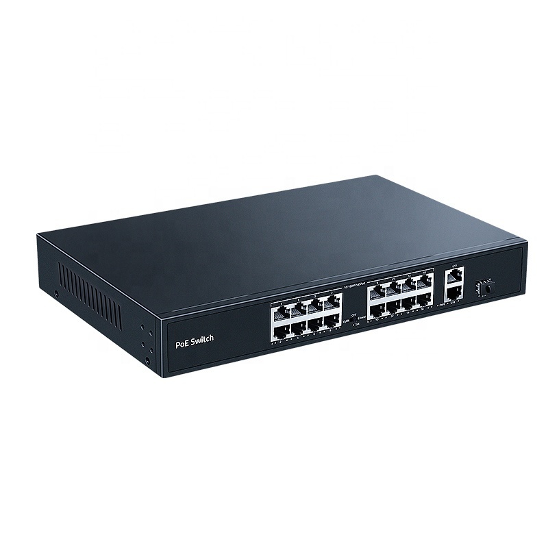 16 Port  POE Switch, 2 Gigabit Uplink 1000BASE-T RJ45 with Gigabit SFP Slot Networking Switch 200W/300W Hub Internet Splitter