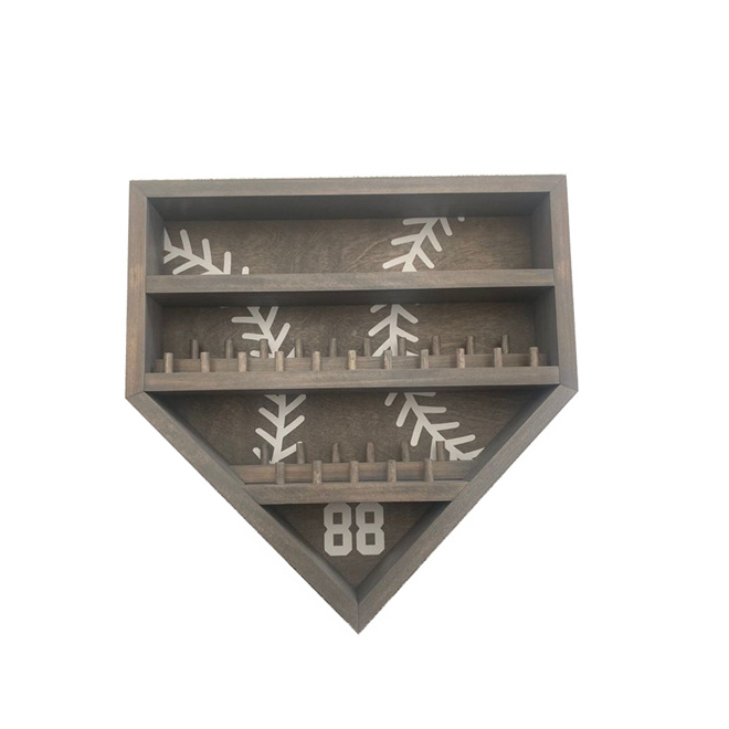 Wooden Baseball/Ring Display Holder Case Home Plate Ring Display Frame Championship Ball Trophy Medals Wall Shelf Shadow Cabinet