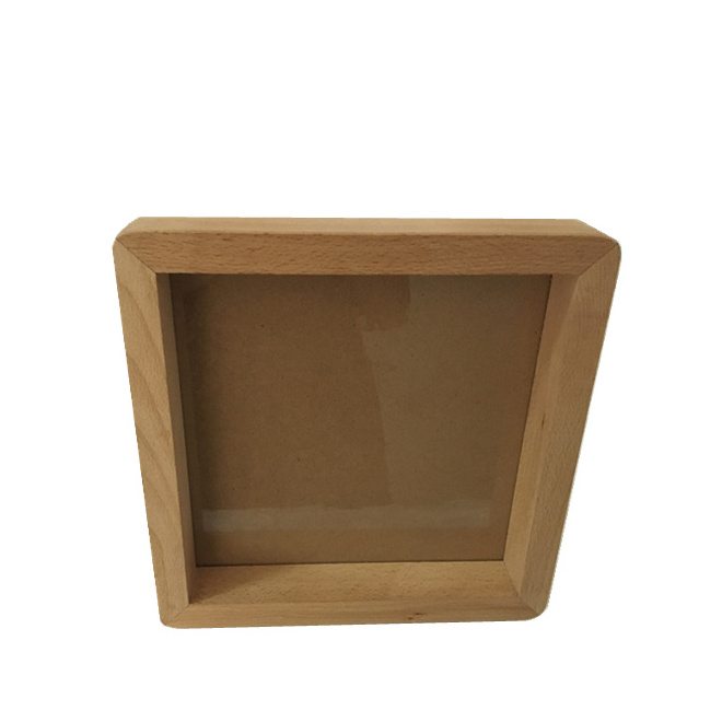 New Square Beech Wood Deep Shadow Box Photo Picture Frame Display 3D Wholesale Wooden Photo Box Display Frame Bulk Custom Size