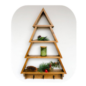 Custom Wall Hanger shelf Wooden Christmas Tree Shelf with Coat Hooks Tabletop/Metope Christmas tree decor Essential Oil Shelf