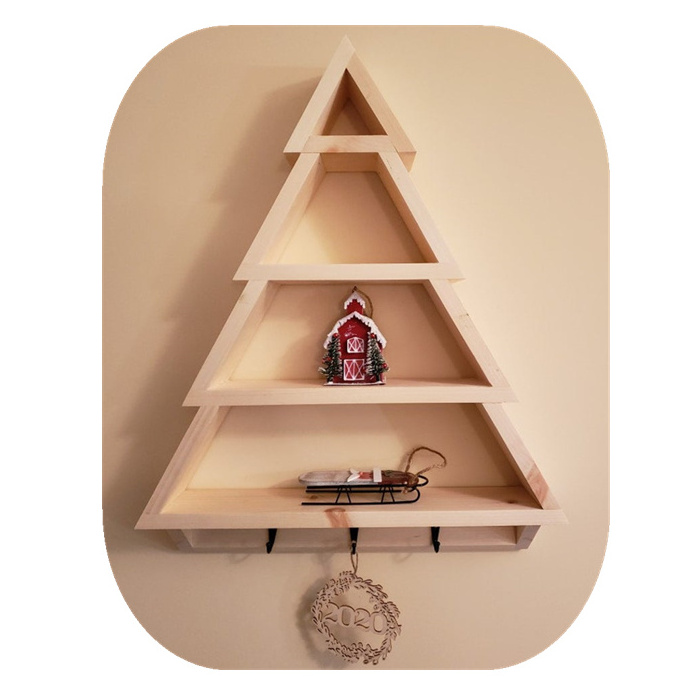 Custom Wall Hanger shelf Wooden Christmas Tree Shelf with Coat Hooks Tabletop/Metope Christmas tree decor Essential Oil Shelf