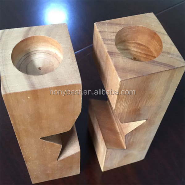 Rustic Star Shaped Cut Out Wooden Candlestick Set of 2 Tea Light Holder High Wood Candle Holders Wood Carved Twins Light Holder