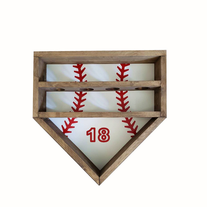 Wooden Baseball/Ring Display Holder Case Home Plate Ring Display Frame Championship Ball Trophy Medals Wall Shelf Shadow Cabinet