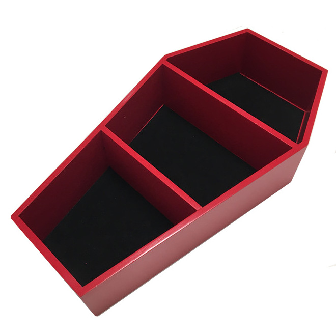 Desktop 2 Ft Red Paint Coffin Display Shelf with Custom Hooks Wall Mounted Matt Black MDF Coffin Shelf Wooden Floating Shelves