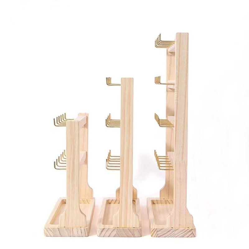 Wood Jewellery Display Rack Stand Wholesale Earrings Card Holder Frame with Hooks Custom Natural Wood Jewelry Packaging/Display