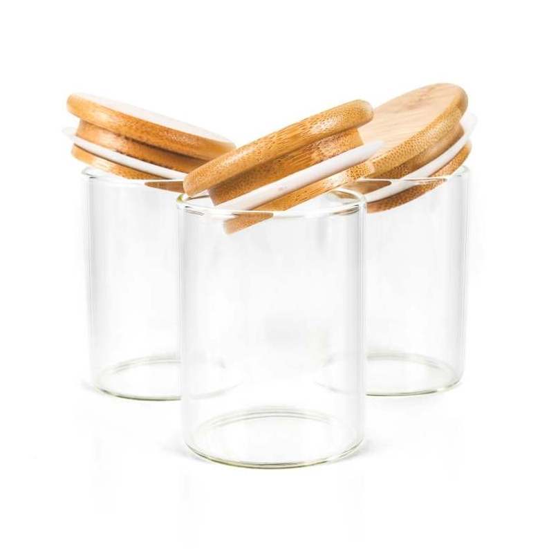 Custom log wood & bamboo lids.Stackable glass jar container canister leakproof Lid.with twist-top & silicone seal inside.