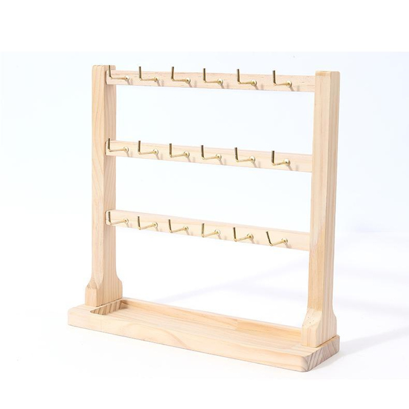 Wood Jewellery Display Rack Stand Wholesale Earrings Card Holder Frame with Hooks Custom Natural Wood Jewelry Packaging/Display