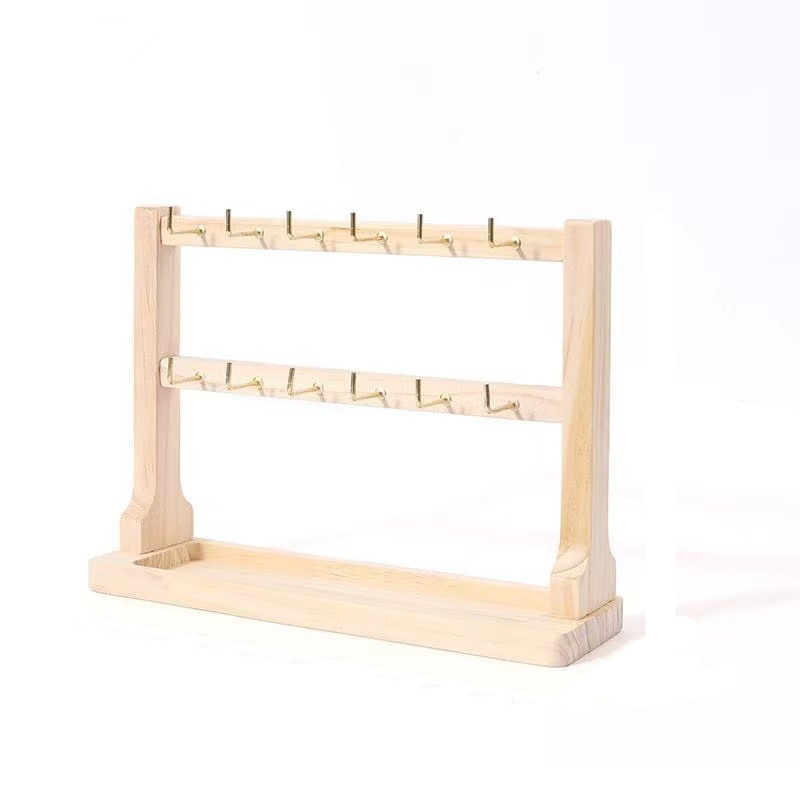 Wood Jewellery Display Rack Stand Wholesale Earrings Card Holder Frame with Hooks Custom Natural Wood Jewelry Packaging/Display