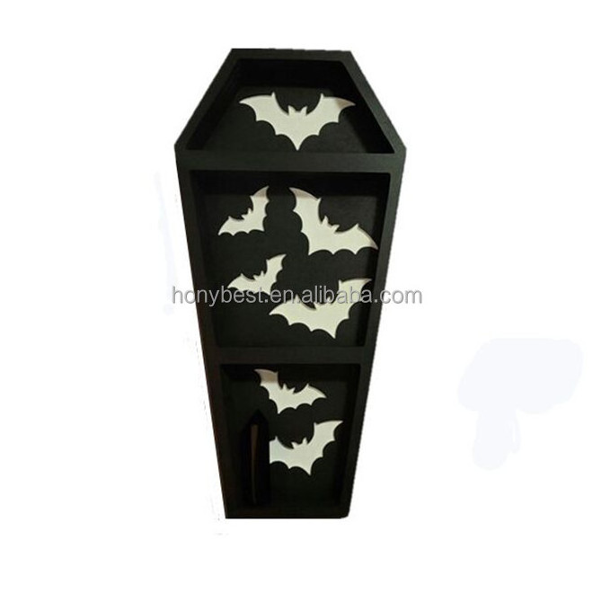 (Back Assorted)Decorative Wooden Wall Shelf Spooky Gothic Decor,Oddities Black Floating Coffin Shelves for TableTop