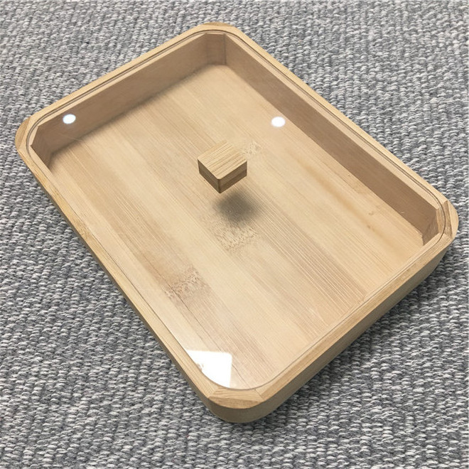 Bamboo Wood Tray with Acrylic Lid Custom Wooden Display Storage Platter Tray Container with Clear Cover for Snacks Fruit Jewelry