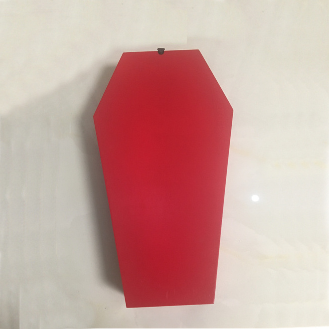 Desktop 2 Ft Red Paint Coffin Display Shelf with Custom Hooks Wall Mounted Matt Black MDF Coffin Shelf Wooden Floating Shelves