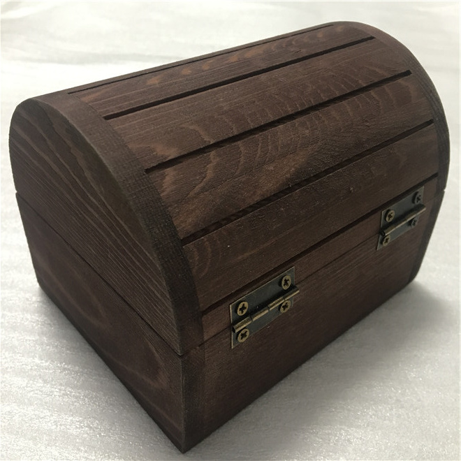 Antique Kids Pirate Treasure Chest Toy Box Unfinished Curved Top Wood Box with Hinged Locking Clasp Gift Keepsake Box Small