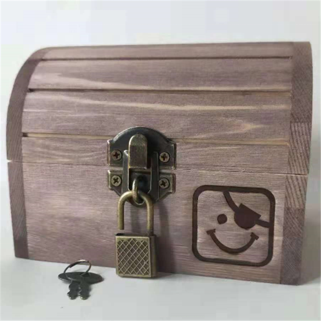 Antique Kids Pirate Treasure Chest Toy Box Unfinished Curved Top Wood Box with Hinged Locking Clasp Gift Keepsake Box Small