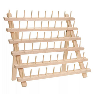 Standing Wooden Thread Group Organizer Wood Spool Rack W/Foldable Legs Hanging Wood Bobbin Holder Sewing/Embroidery Thread Rack