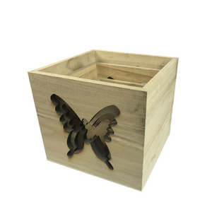 Wooden Candle Holder Set With Butterfly Cut Outs Wholesale Handmade Wooden Shadow Lantern Luminary Tealight Holder Box Custom