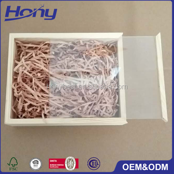 Small Wholesale Unfinished Pine Wood Doll Packaging Clear Box with Slide Top Glass Lid