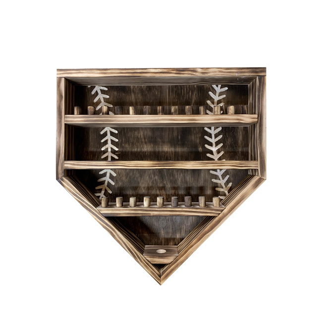 Wooden Baseball/Ring Display Holder Case Home Plate Ring Display Frame Championship Ball Trophy Medals Wall Shelf Shadow Cabinet