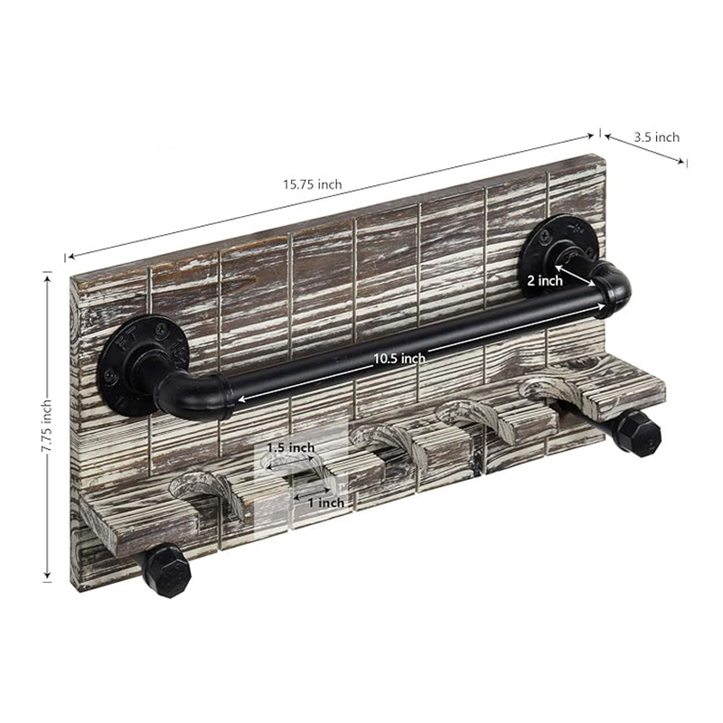 Industrial Style Wall Mounted Baseball Bat Display Rack Wooden Floating Shelf with Metal Pipe 2-Tier Sports Equipment Holder