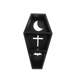 Wooden Gothic Decor Table or Wall Hanging for Home,Black Floating Coffin Box Shelf with Cutout