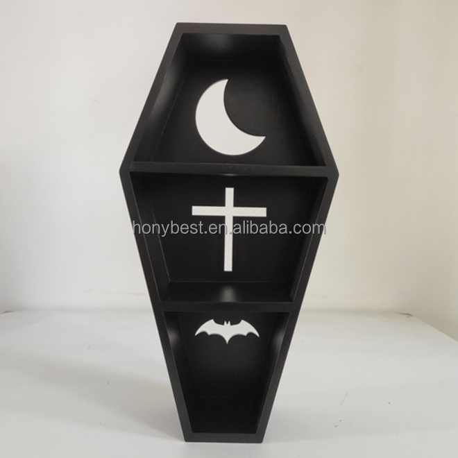 Solid Wood Tabletop or Wall Hanging Coffin Shelf Gothic Wall Decor Wood Coffin Shelves for Display/Storage Living Room Bedroom