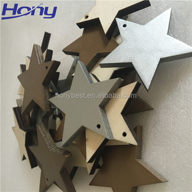 Laser-cut Wooden Stars with Holes for Christmas Tree Decoration Wood Star Heart Shape Ornaments Slices Discs Tags Craft Supplies