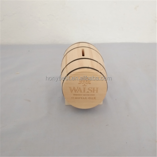 Wooden Barrel Shaped Piggy Bank Money Saving Box Coin Bank Mini Wood Barrel with Stand Pirate Treasure Chest Wedding Card Box