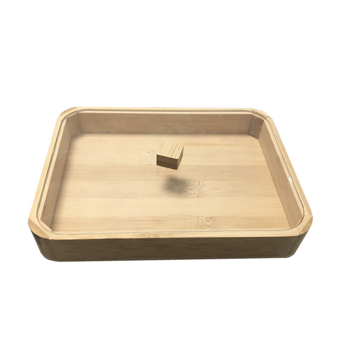 Bamboo Wood Tray with Acrylic Lid Custom Wooden Display Storage Platter Tray Container with Clear Cover for Snacks Fruit Jewelry