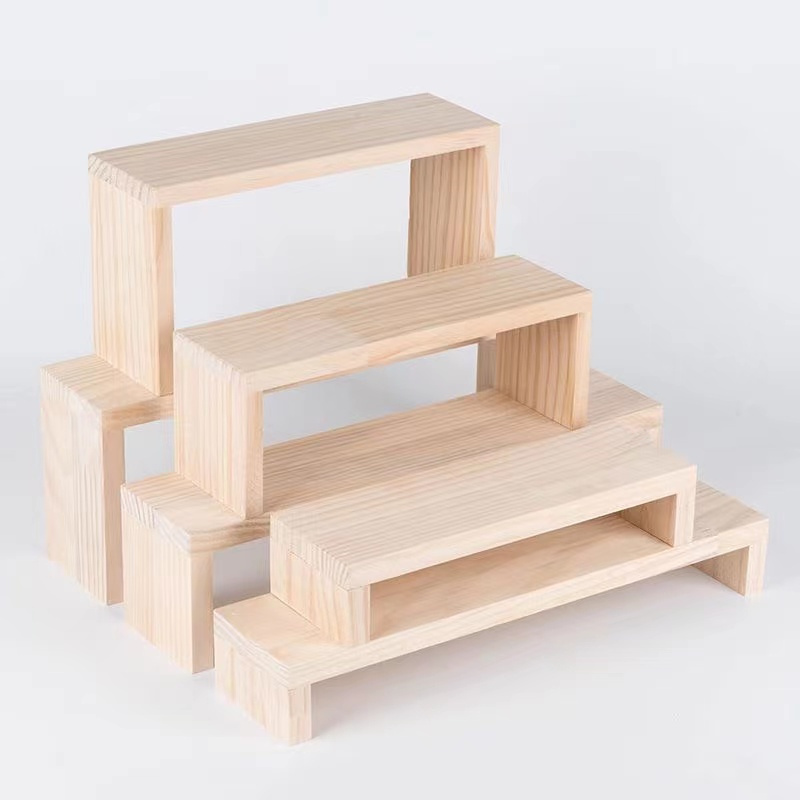 Wooden Nesting Display Riser Stands Step Rack Set of 3 Product Show Retail Display Platform For Jewelry,Cosmetic,Doll Figure