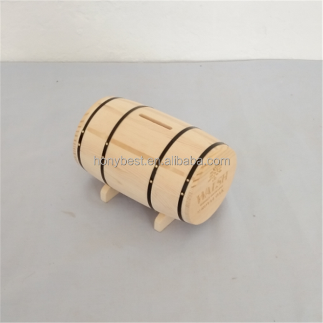 Wooden Barrel Shaped Piggy Bank Money Saving Box Coin Bank Mini Wood Barrel with Stand Pirate Treasure Chest Wedding Card Box