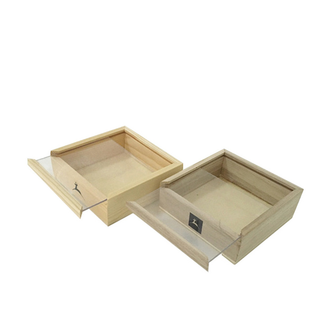 Customised Pine Storage Organizer Container Craft Box Unfinished Clear Sliding Lid Wood Gift Box for Candy Food and Tea,Candle