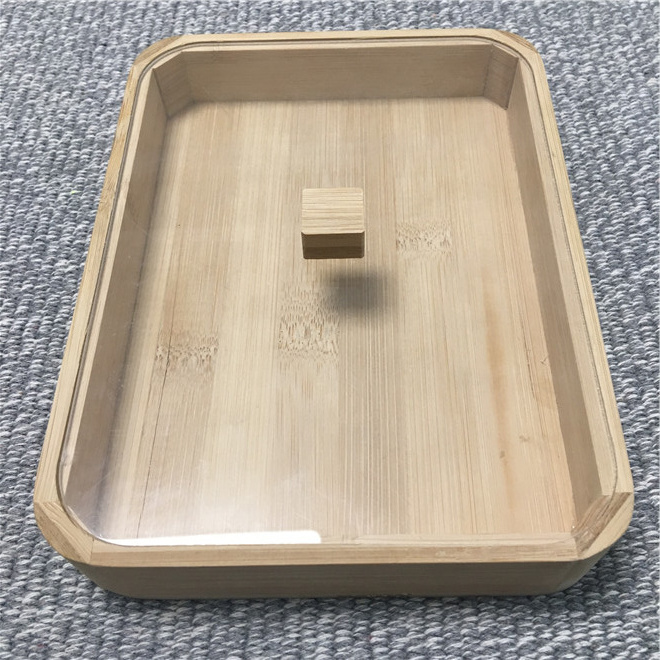 Bamboo Wood Tray with Acrylic Lid Custom Wooden Display Storage Platter Tray Container with Clear Cover for Snacks Fruit Jewelry