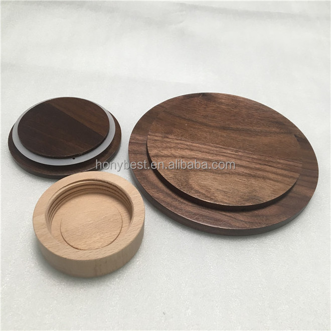 Reusable Glass Canister Airtight Wood Lids Walnut Candle Lid Glass Storage Jar Container Wide Mouth Sealed Wood Lids Bulk Orders