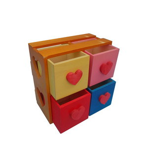 Mini Wooden Color Storage Cabinet with 4 Drawers Custom Wooden Storage Box For Learning Desk Organizer and Girls Trinkets Case