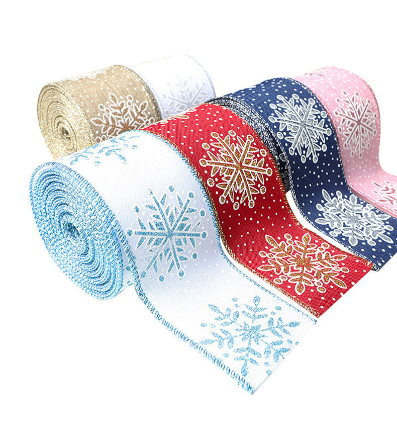 New Foil Gold Printed Xmas Tree Deer Santa Claus snowflake Grosgrain Christmas Ribbon For Packing