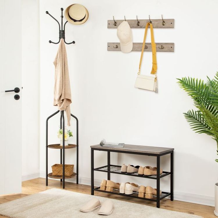 Wholesale Wall Mounted Coat Hooks and Shoe Storage Bench Set Wood Hat Organizer Stand Entryway Set