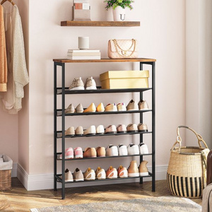 Wholesale 6 Tier Shoe Rack Industrial Style Shoe Storage Stand with Metal Shelf for 20/22/24/26/28/30 Pairs Shoes Organizer