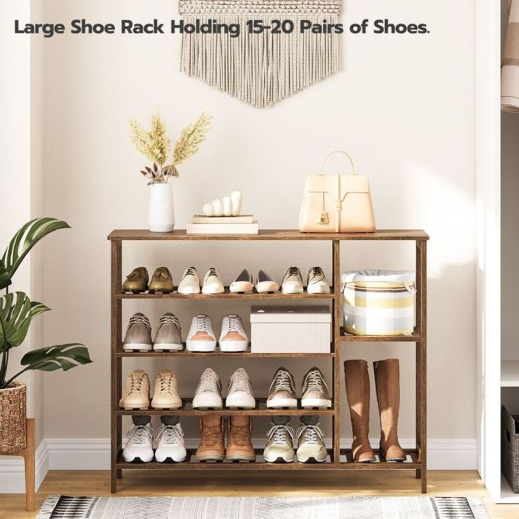 Wholesale Bamboo 5 Tier Shoe Stand Rack Online Holds 16-20 Pairs Multifunctional Shoe Shelf Storage of Shoes for Entryway Closet