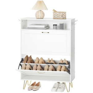 Wholesale Shoe Cabinets Modern White Freestanding Filp Open Shoe Organizer Black Storage Cabinet with 2 Flip Drawers