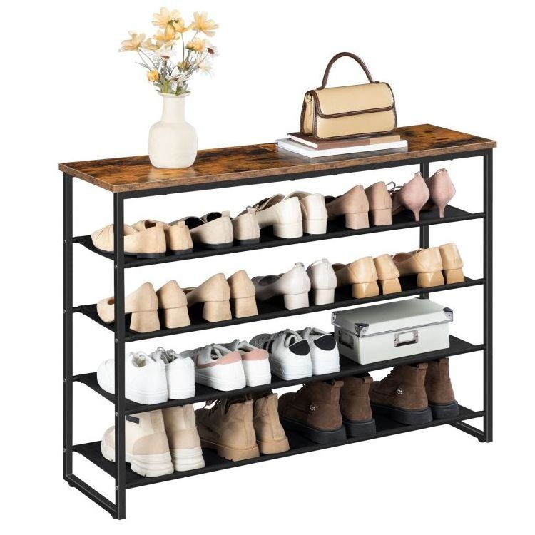 Wholesale Industrial Style 3/4/5/6/7/8/9/10 Tier Large Metal Shoe Rack Black 5 Tier Layer Sapce-saving Mesh Shelves For Entryway