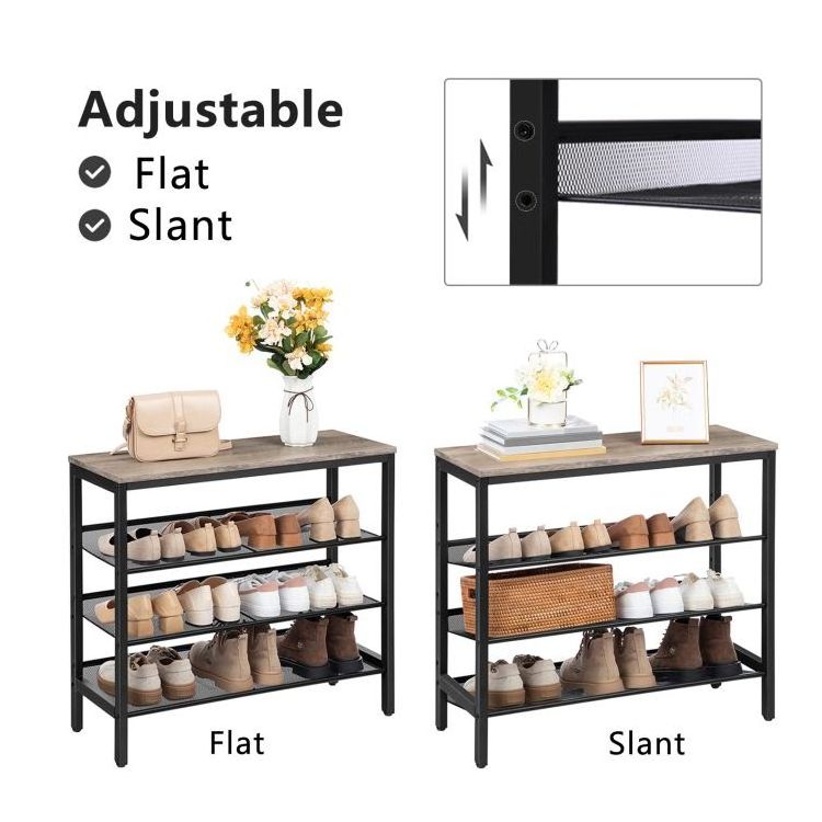 Wholesale Industrial Style Rustic 3/4/5/6/7/8/9/10 Tier Layers Large Tall Metal Shoe Rack Sapce-saving Mesh Shelves For Entryway