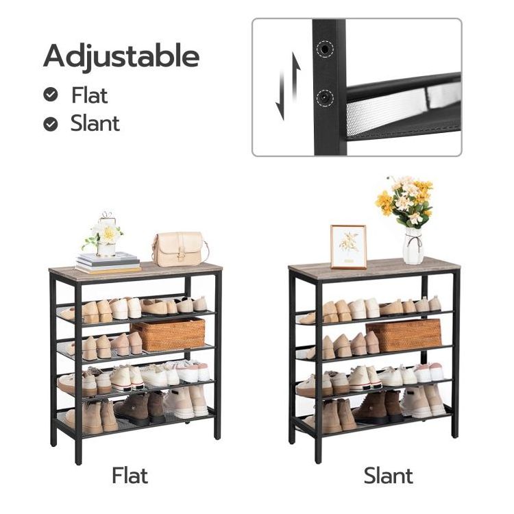 Wholesale Industrial Style 3/4/5/6/7/8/9/10 Tier Shelf Metal Shoe Rack Black 5 Tier Layer Sapce-saving Mesh Shelves For Entryway