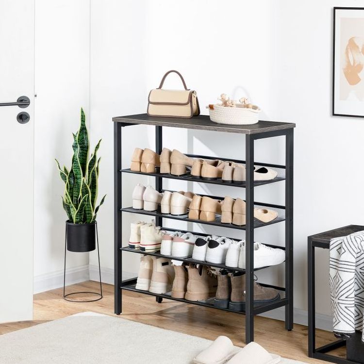 Wholesale Industrial Style 3/4/5/6/7/8/9/10 Tier Shelf Metal Shoe Rack Black 5 Tier Layer Sapce-saving Mesh Shelves For Entryway